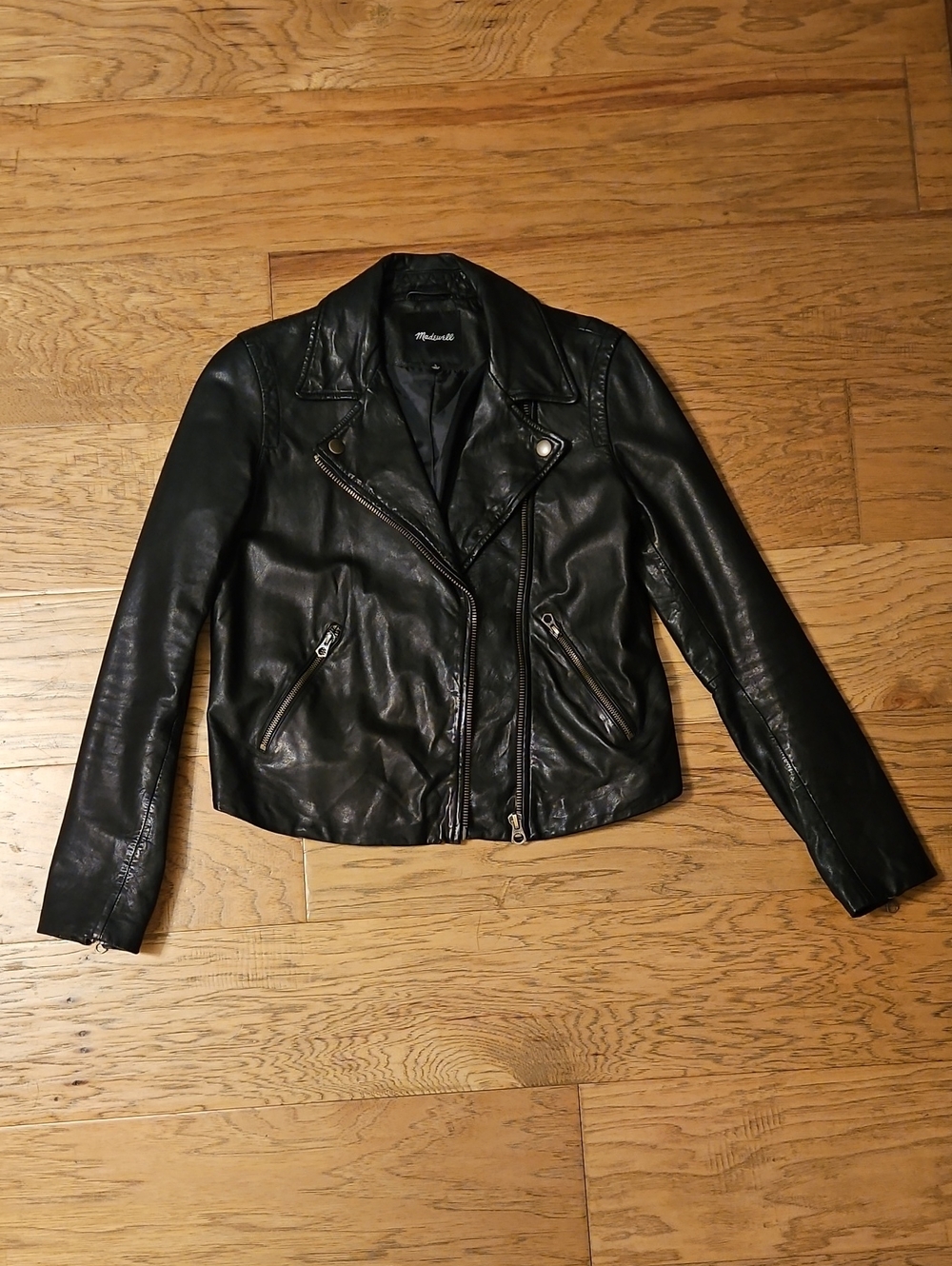 Madewell Washed Leather Motorcycle Jacket Brass Hardware Black Size Large - Picture 4 of 14